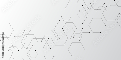 Molecular structure abstract tech background. Geometric white background. Vector banner design with hexagons. Science network pattern, connecting lines and dots Medical background, Vector illustration