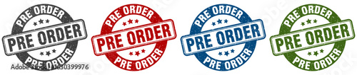 pre order stamp. pre order round stamp set isolated on white background