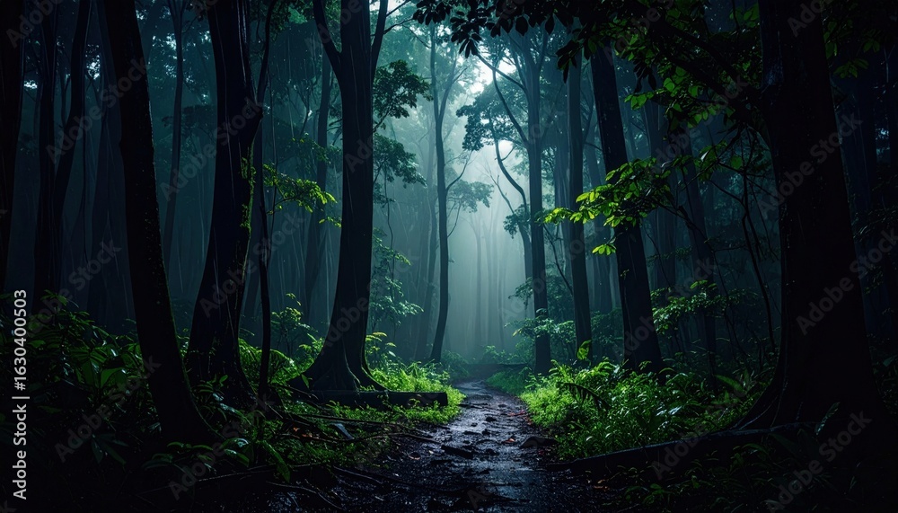 Obraz premium Pixelated Dark Forest Path