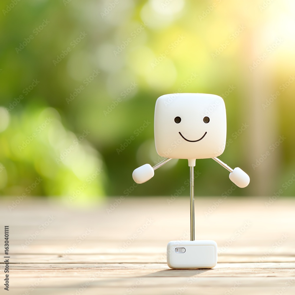 Fototapeta premium selfie stick human figure taking selfie with funny face outdoors