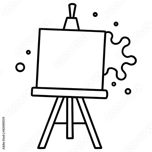 Blank canvas on an easel with vibrant paint splashes behind – creative process illustration