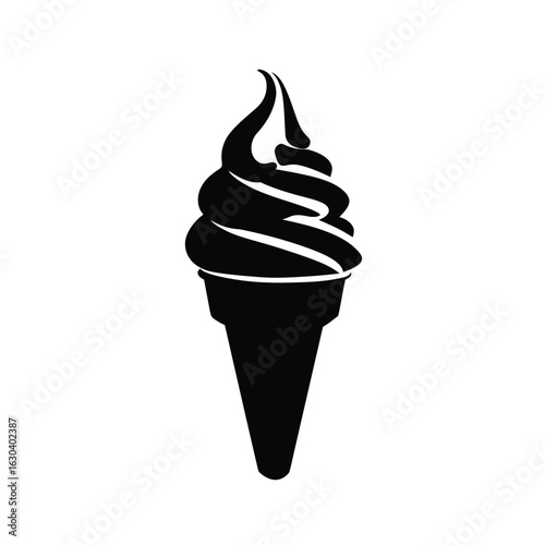 Black silhouette icon of a soft serve ice cream cone Keywords: ice cream, soft serve, cone, dessert, sweet, frozen, treat, food, summer, delicious
