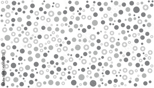 Seamless Monochrome Polka Dot Pattern with Solid and Double Line Circles on White Background for Retro Designs and Modern Textiles.