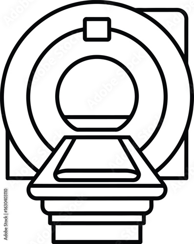 Simple line drawing of a medical mri scanner machine