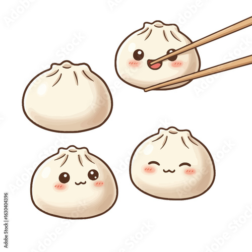 Cute cartoon dumplings with faces baozi dim sum