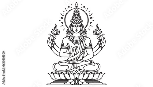 Continuous one single minimal line drawing Vishnu