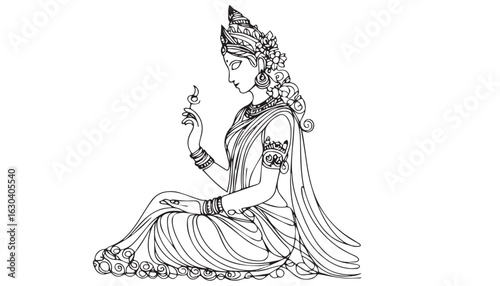 Continuous one single minimal line drawing parvati devi