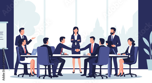 Diverse business professionals collaborating effectively in a modern office meeting room with clear communication and agreement achieved