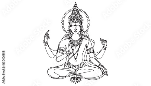 Continuous one single minimal line drawing Vishnu