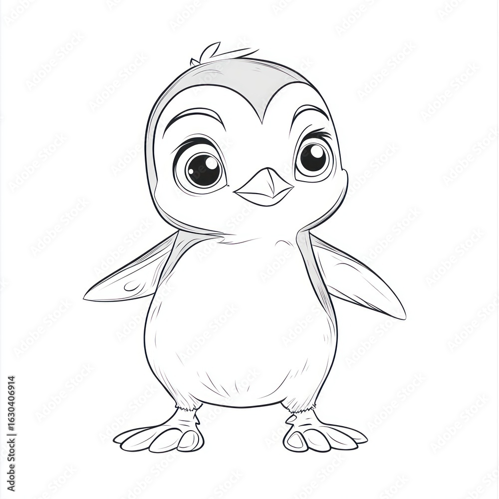 Fototapeta premium Cute, stylized penguin sketch