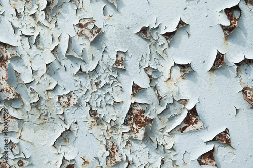 old peeling paint on metal wall close up