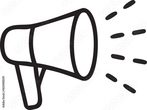 Black outline megaphone with sound waves loudspeaker
