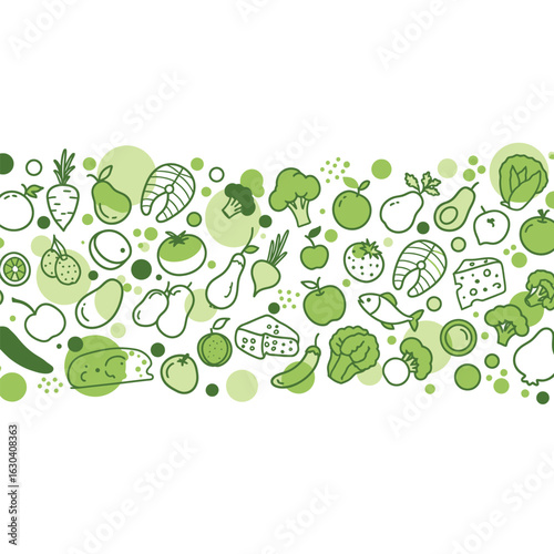 Green Healthy Food Icons Seamless Pattern Border vector