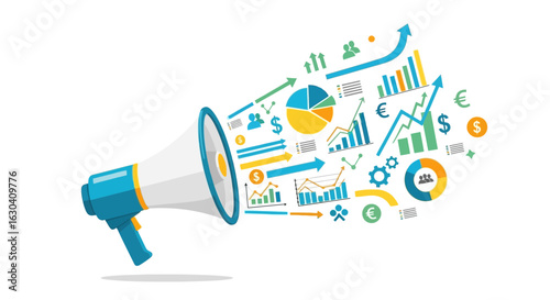 Megaphone Announcing Business Data And Financial Success Concept