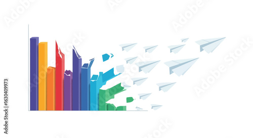 Colorful Chart Turns Into Paper Airplanes For Growth Concepts