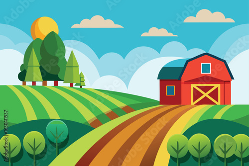 Countryside Farm with Crops Vector

