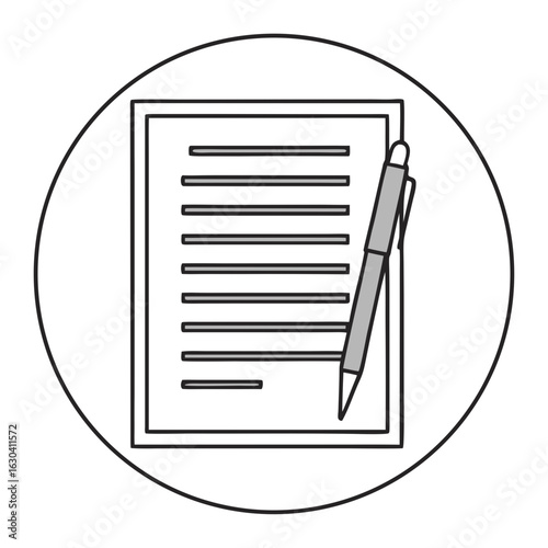 Document and Pen: A classic illustration of a document with a pen in a clean, simple, and easy-to-understand design.