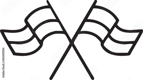 Two black racing flags crossed on white background