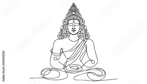 Continuous one single minimal line drawing buddha 