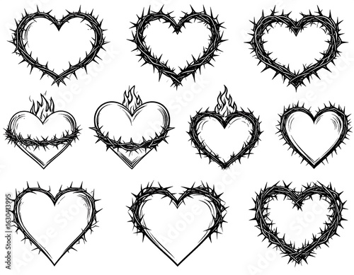 Collection of black and white heart shapes