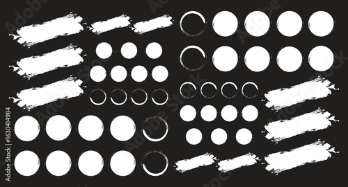 Mega bundle of different ink brush strokes:rectangle,square and round freehand drawings.Ink splatters,grungy painted lines,artistic design elements