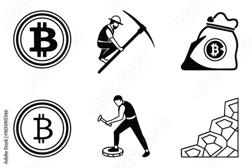 Bitcoin Mining and Cryptocurrency Icons.
