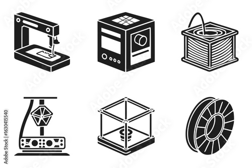 Collection of 3D Printing and Manufacturing Icons.
