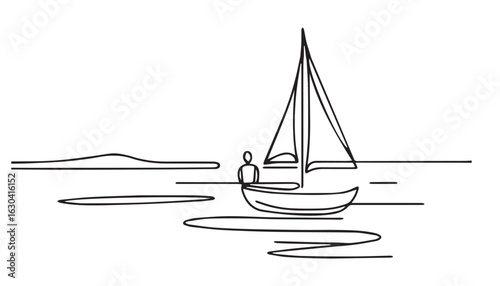 Continuous one single minimal line drawing sailboat