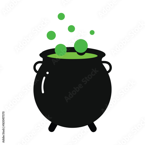 simple black cauldron with green bubbles rising o
