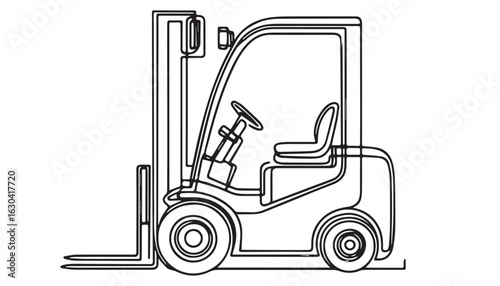 Continuous one single minimal line drawing forklift