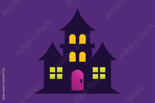 one haunted house icon with 2 windows lit  flat v