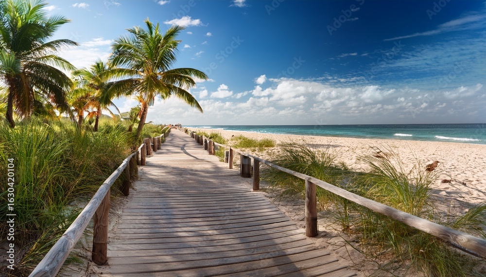 Obraz premium beach pathway with palm trees