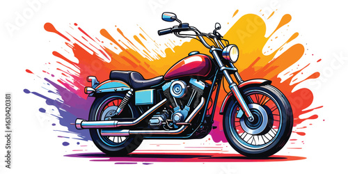 Stylized Motorcycle Illustration with Vibrant Splashes of Color A Dynamic Blend of Machine and Art
