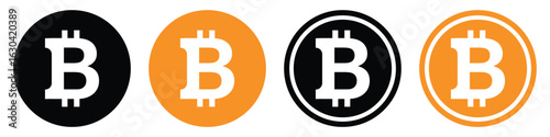 Bitcoin Cryptocurrency Icons – Flat, Line, and Realistic Styles of Blockchain Payment Symbols.