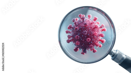 Magnified Examination of Virus Structure Under a Glass Lens for Scientific and Educational Purposes, Representing Microbiology and Health Awareness