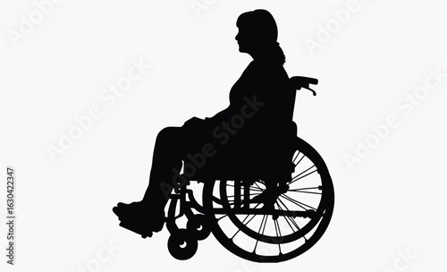 Woman in wheelchair, side profile, sitting pose, woman silhouette wheelchair furniture.