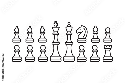 Collection of Chessboard Game Pieces: King, Queen, Knight, Pawn
