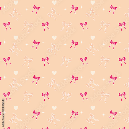 Hand drawn big bow seamless pattern design in pink colors for textile fabric wrapping