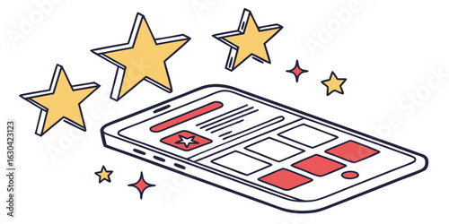 Mobile app rating stars review experience user interface design feedback customer satisfaction evaluation on transparent background