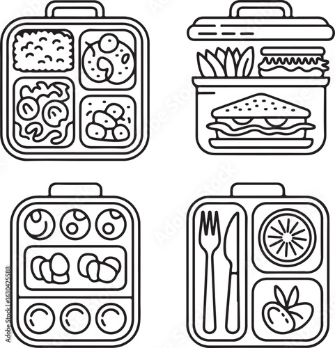 Traditional Indian Tiffin Icons Round Steel Box, Stacked Dabba, Cloth Wrap, Hot Meal Steam, Handle Carrier, and Chapati Box