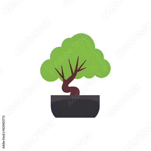 Bonsai Tree Icon: Minimalist Green Plant in Pot - Japanese Zen Garden Symbol