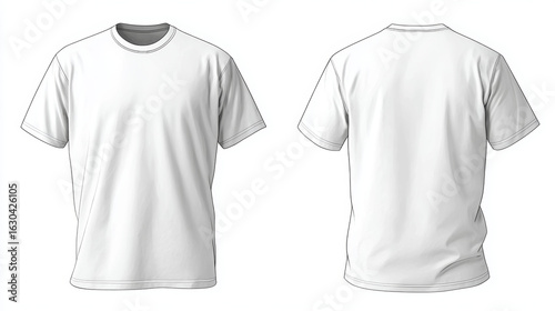 T-shirt vector template (front and back) mock up isolated on white background. flat technical drawing template. Unisex T-Shirt illustration, relaxed fit, colorful front and back view, white, 