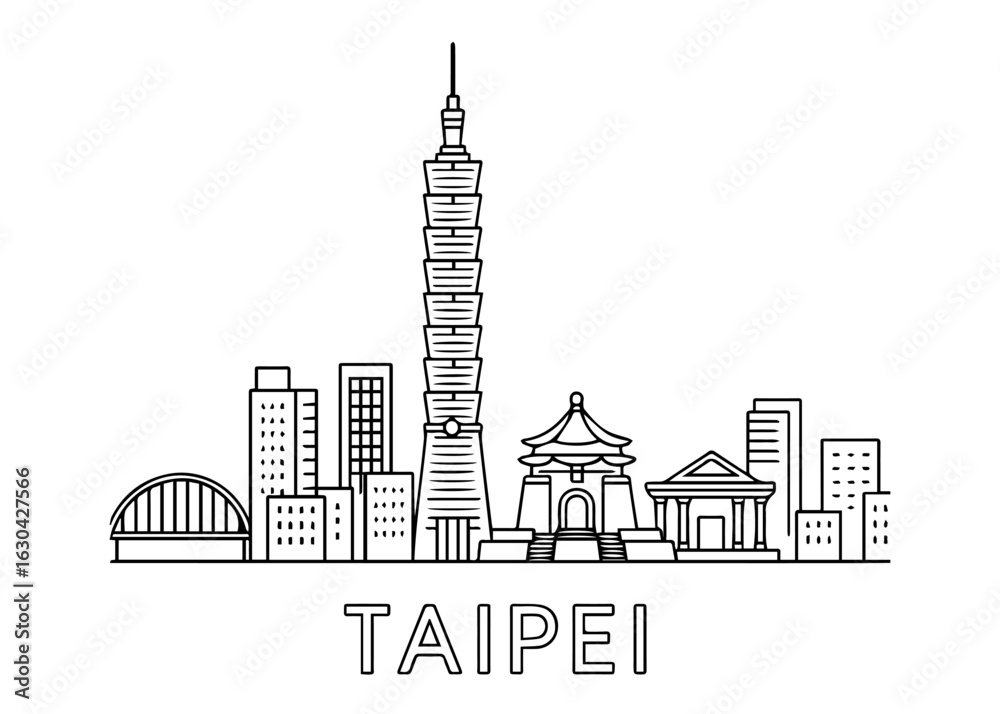 Naklejka premium Taipei city skyline vector on white background Vector line city skyline