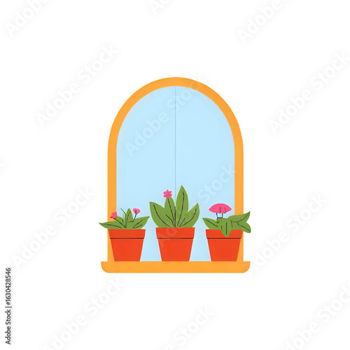 Vibrant Potted Plants in Arch Window: Spring Home Decor Inspiration
