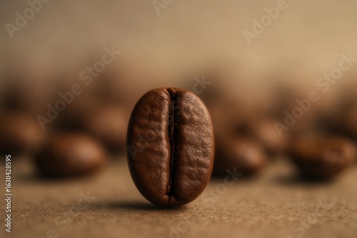 A lone coffee bean stands out in the sea of roasted beans, its rich brown color a testament to the art of roasting
