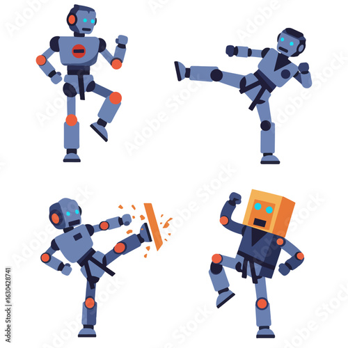 Flat vector illustration of taekwondo themed robots
