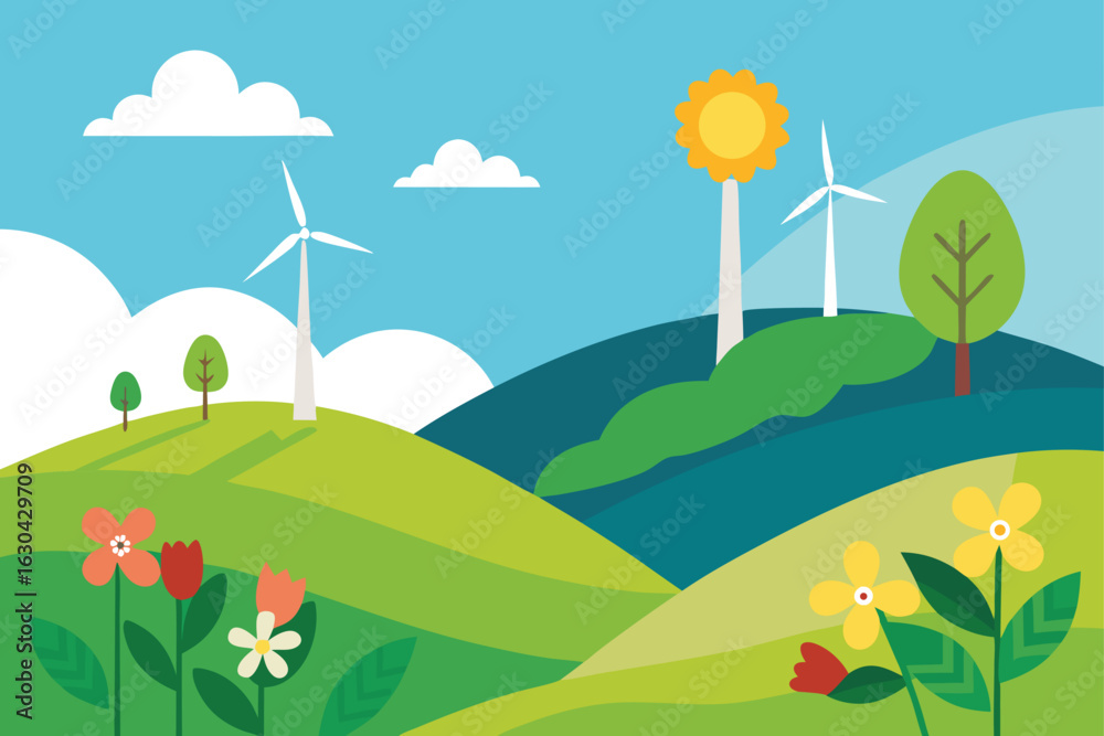 Naklejka premium Clean Energy Hills and Sky Vector