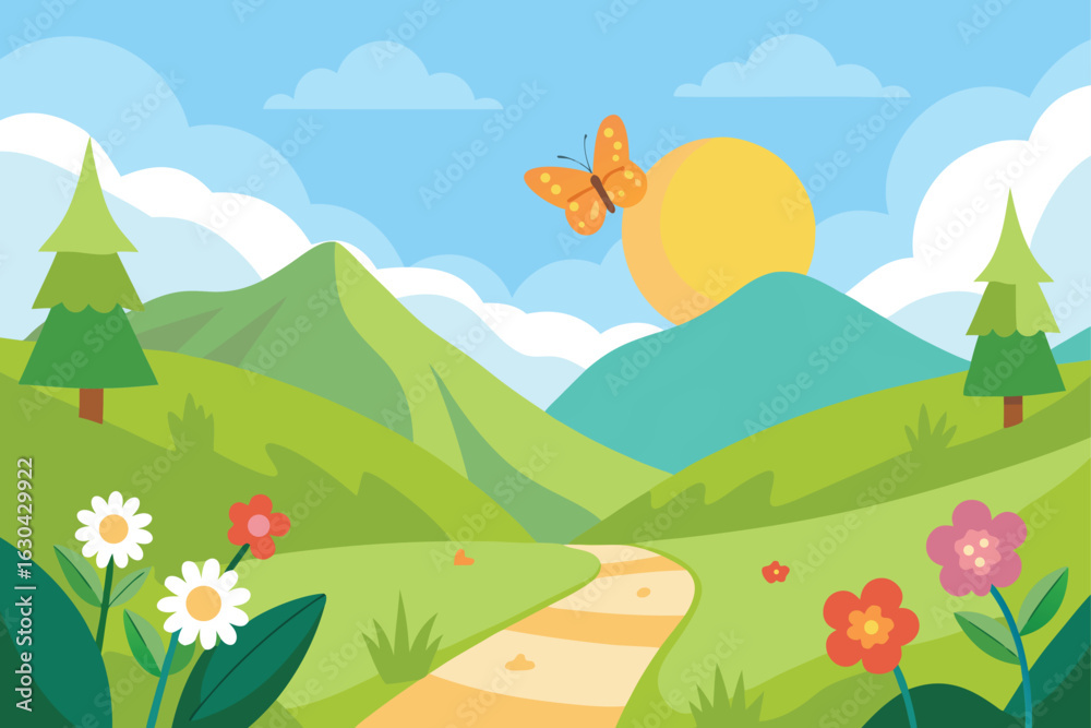 Naklejka premium Wind Turbines and Green Hills Vector Background
