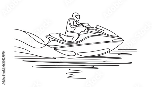 Continuous one single minimal line drawing watercraft