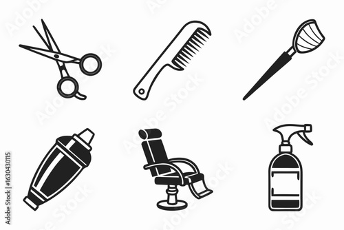Barber Shop Tools and Equipment Icons.